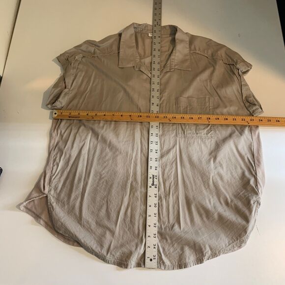Splendid Shirt Women XL Extra Large Beige Short Sleeve Collar Button Up Top - Picture 6 of 10